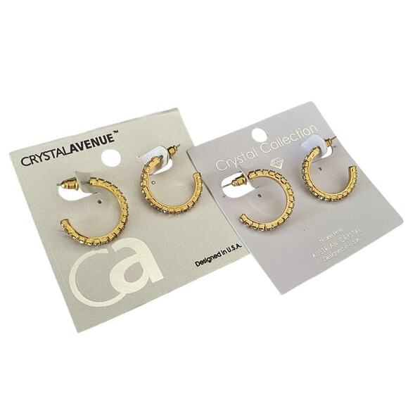 NWT 2 x 1" Gold Crystal Hoop Earrings - Picture 1 of 2